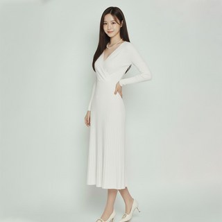 Paperments BERRYWELL 裹身V領針織長版連身裙 14247, 白色