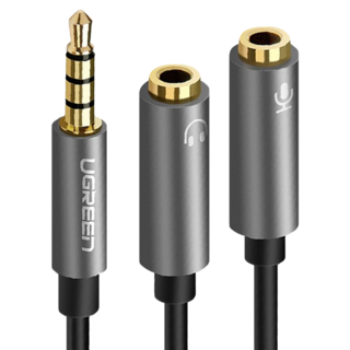 UGREEN 綠聯 3.5mm公轉2母 AUX和麥克風 20cm 鋁殼, 黑色, 1個, 30619
