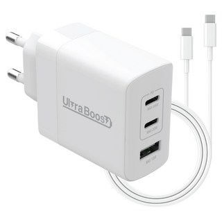 Ultraboost 65W PD/PPS 3孔超高速充電器 + Type-C to Type-C 傳輸線套組, 白色, 1套