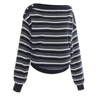 t.view 女款船型領肩扣條紋羊毛針織衫 V6A-CKN002