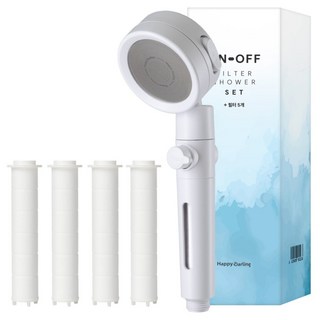 해피달링 수압상승 3단조절 온오프 필터 샤워기 헤드 + 필터 5p 세트, 화이트, 1세트
