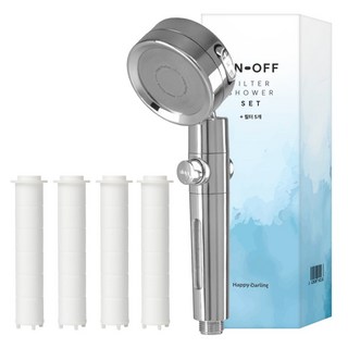 해피달링 수압상승 3단조절 온오프 필터 샤워기 헤드 + 필터 5p 세트, 실버, 1세트