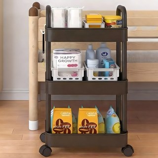 프란다스 이동식 트롤리 수납 선반, 블랙, 3단