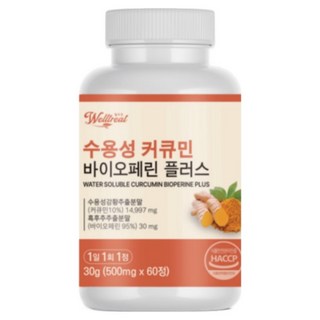Welltreat 水溶性薑黃素與黑胡椒鹼Plus, 1個, 60錠