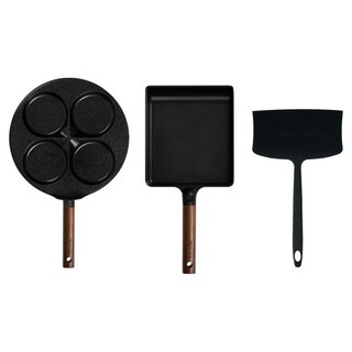 Truecook IH電磁爐用大型陶瓷玉子燒煎鍋3件組, 特大玉子燒煎鍋 + 特大矽膠鍋鏟 + 4格雞蛋煎鍋, 1套