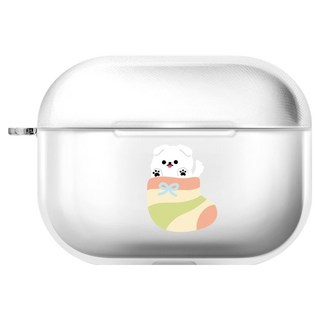 아이무이 냥이퍼피 에어팟 프로 3세대 투명 하드 케이스, 양말 말티즈, 1개