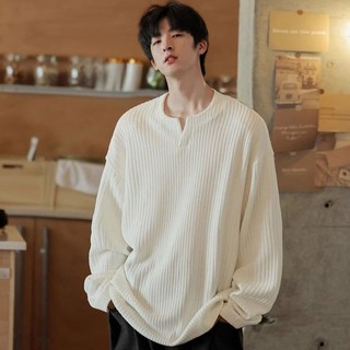 Seonbit 男款素色日常基本款寬鬆版型Kai羅紋T恤