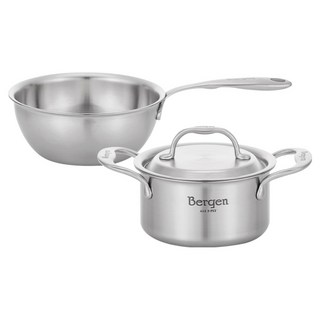 HANIL STAINLESS STEEL 電磁爐用全五層Bergen雙耳鍋 14cm + 中式炒鍋 18cm 套組, 單一商品, 1套, 雙耳鍋 + 中式炒鍋