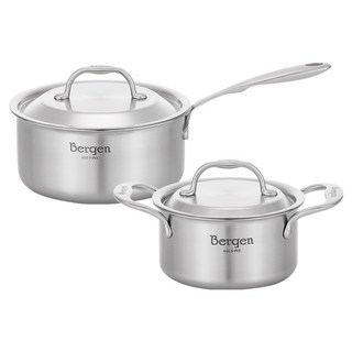 HANIL STAINLESS STEEL 電磁爐用五層Bergen鍋具2件組, 單一顏色, 1套, 雙耳鍋 14cm + 單柄鍋 20cm