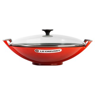 LE CREUSET 琺瑯鑄鐵炒鍋 + 玻璃鍋蓋組 櫻桃紅, 1個, 36cm