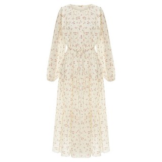 Sellys 雪紡花朵鈕扣長版連身裙 I6A-COP002, 象牙白