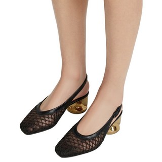 Paperments 女款 Lumiere 網紗雪紡繞帶穆勒高跟鞋 10482, 黑色, 235