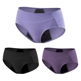 GIAT 吉亞特 蠶絲蛋白莫代爾生理褲3件組 台灣製 539311, 黑色 + 深紫色 + 藍紫色