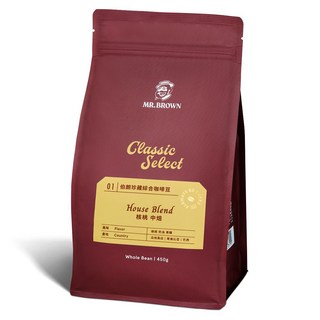 金車 MR.BROWN 伯朗咖啡 伯朗珍藏綜合咖啡豆 核桃 中焙, 450g, 1個, 全豆咖啡（未研磨）