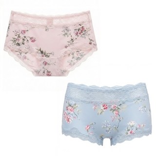 Rosemaid 羅絲美 玫瑰戀情無痕蕾絲中腰平口褲2件組, 粉色 + 灰色