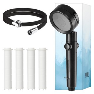 해피달링 3단조절 온오프 필터 샤워기 헤드 필터 5p 호스, 블랙, 1개