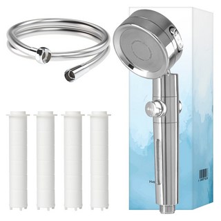 해피달링 3단조절 온오프 필터 샤워기 헤드 필터 5p 호스, 실버, 1개