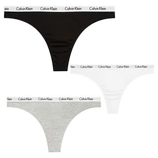 Calvin Klein 凱文克萊 underwear Cotton Thong 基本款 女性丁字褲 3件組, 黑色 + 灰色 + 白色