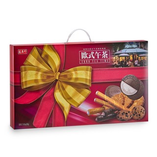 盛香珍 歐式午茶餅乾禮盒, 1套, 捲心脆捲(經典香芋口味) + 捲心脆捲(榛果巧克力) + 巧克力脆餅 + 捲心酥(草莓口味) + 法國薄酥(維也納咖啡口味) + 煎餅(花生口味)