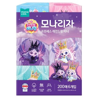 티니핑 모나리자 프린세스 티니핑 레전드핑 천연펄프 미니 미용티슈 2겹, 6개, 200매