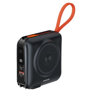PHILIPS 飛利浦 FunCube 多合一磁吸行動電源 15000mAh 45W TYPE C 2個+ USB-A + Lightning, 黑色, DLP4351