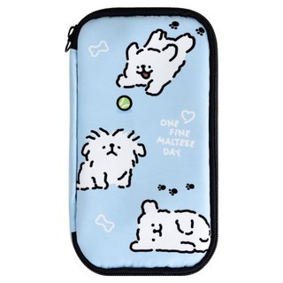 몰티즈 패브릭 투지퍼 펜슬 파우치, 1개, 스카이블루