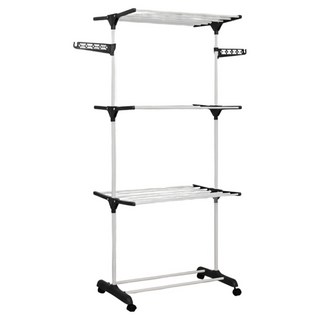 ROI Life 陽臺用可折疊3層曬衣架, 黑色