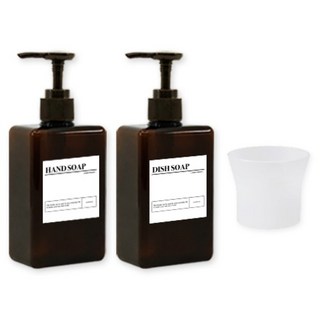 뉴앤룩 욕실 사각 슬림 주방세제 겔타입 핸드워시 디스펜서 280ml 2p + 깔대기 1p + 라벨 4p 세트, 브라운, 1세트