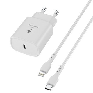 요이치 헤라S 25W 분리형 어댑터 초고속 PD 충전기 GaN + c to 8핀 케이블 200cm 세트, 화이트, 1세트