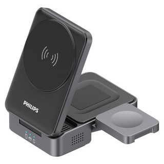 PHILIPS 飛利浦 Qi2 黑金剛磁吸三合一磁吸充電座 22.5W, 黑色, 1個