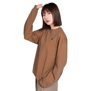 ONE BOY 吸濕排汗透氣彈力寬鬆落肩下襬抽繩長袖T恤 NO.251217, 紅棕色