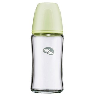 nac nac 妍心 35%晶透防脹氣玻璃寬口奶瓶 3個月以上, 茉莉綠, 240ml, 1個