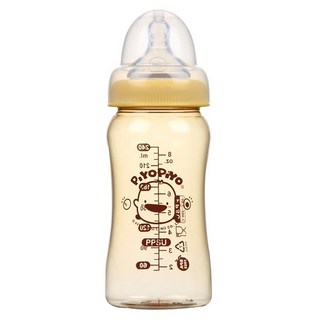 PiYOPiYO 黃色小鴨 標準口徑奶瓶 PPSU 耐高溫材質 240ml, 黃色, 1個