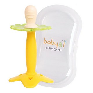 BABY&I 矽膠固齒器 乳頭形狀 展開花瓣造型, 固齒器 + 收納盒, 黃色, 1組