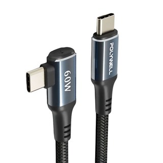 POLYWELL 寶利威爾 夜曜石系列 Type-C To C PD60W彎頭編織快充線 PW15-W45-A425, 100cm, 1個