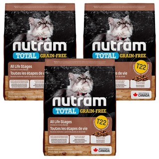 nutram 挑嘴全齡貓 無穀全能系列 乾飼料 T22, 火雞 + 雞肉, 1.13kg, 3袋