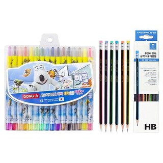 동아 빼꼼 돌돌이 색연필 16색 + 투코비 삼각 지우개 연필 SG-208 6종 x 2p, 혼합색상, 1세트