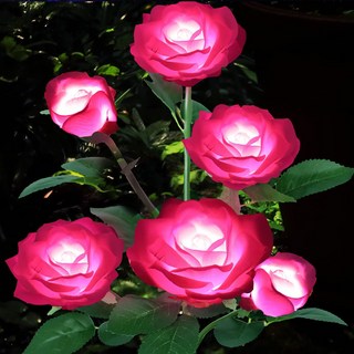 VISANG 玫瑰花太陽能LED庭園燈 RGB照明 6朵 1入, 粉紅色