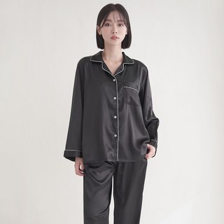 AnotherD 情侶款長袖仿真絲綢睡衣套裝