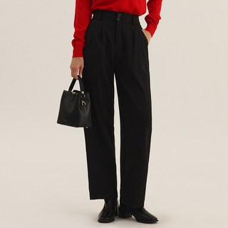 Elso 女款休閒活褶口袋後鬆緊帶直筒版型大尺碼長版西裝褲