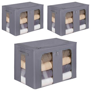 comet 大容量牛津布衣物收納箱 100L, 灰色, 3個