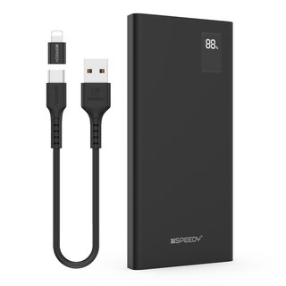 스피디 슬림핏 PD 20W 고속충전 보조배터리 10000mAh + C타입 20W 케이블 + 8PIN 젠더 세트, SPE-B2PA10DPQ, 블랙