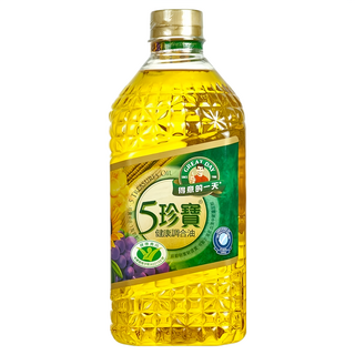 得意的一天 五珍寶健康調合油, 含不飽和脂肪酸，油質清爽，煎煮炒炸皆宜，料理好幫手，回流蓋設計，使用方便, 2L, 1瓶