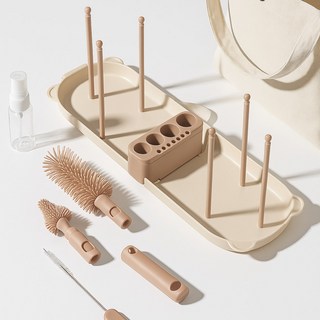 네이쳐러브메레 휴대용 젖병건조대 세트, 건조대 + 젖병거치대 6p + 솔 2종 + 브러쉬 홀더 + 소분병, 누디브라운