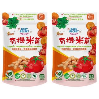 BABY SECRET 寶寶的秘密 有機米菓, 花東米 + 番茄 + 胡蘿蔔, 25g, 2包
