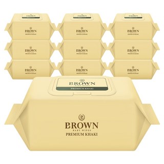 브라운 프리미엄 카키 도톰한 아기 물티슈 엠보싱 캡형, 73g, 70매, 10개