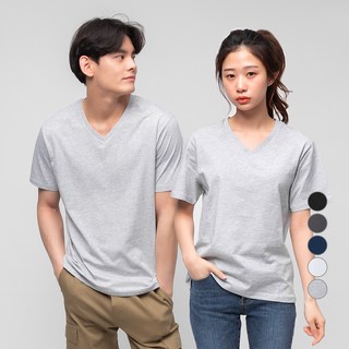 CARET 男女通用V領短袖T恤 5色, 麻灰色