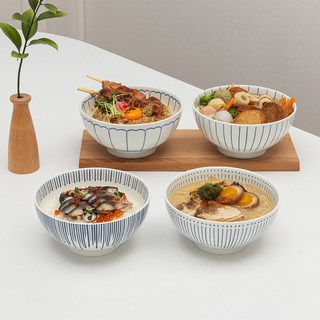 Moru日式陶瓷麵碗 4件組, 蒲公英 + 花 + 櫻花 + 水滴, 1套
