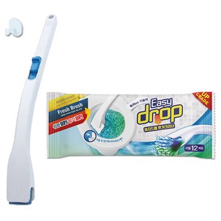 Easy drop 不沾手拋棄式馬桶刷組, 12道3D刷頭, 人體工學把手, 含檸檬香清潔劑, 1組, 白色