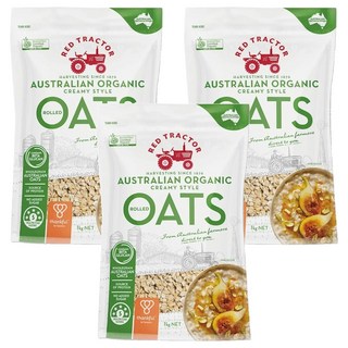 RED TRACTOR 紅色拖拉機 有機原粒大燕麥片 澳洲有機奶油風味, 1kg, 3包